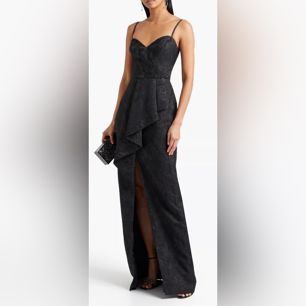 Love‎ by Theia Jacquard Floral Pleated Gown in Black - 4
